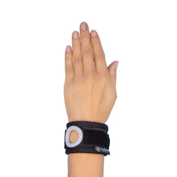 Bullseye Brace wrist band with the silicone ring sitting on the ulnar head